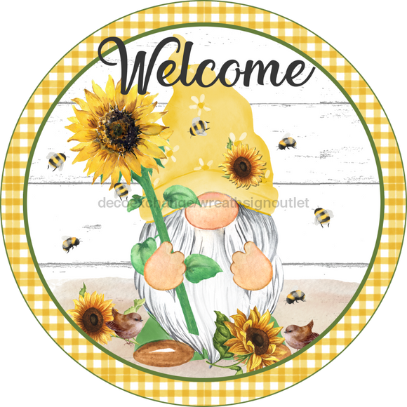 Vinyl Decal, Sunflower Gnome, Welcome Sign, 10