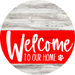 Welcome To Our Home Sign Dog Red Stripe White Wash Decoe-3755-Dh 18 Wood Round