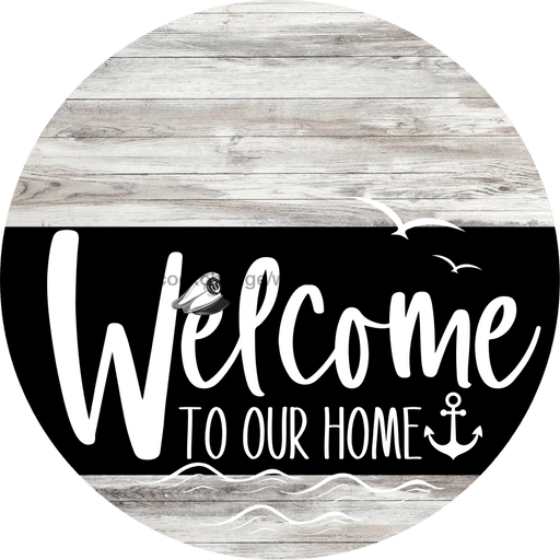 Welcome To Our Home Sign Nautical Black Stripe White Wash Decoe-3238-Dh 18 Wood Round