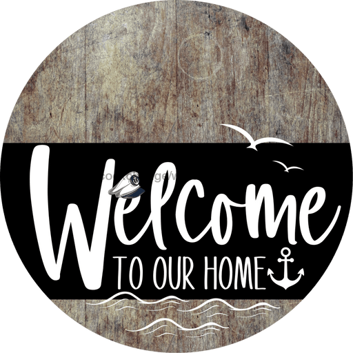 Welcome To Our Home Sign Nautical Black Stripe Wood Grain Decoe-3234-Dh 18 Round