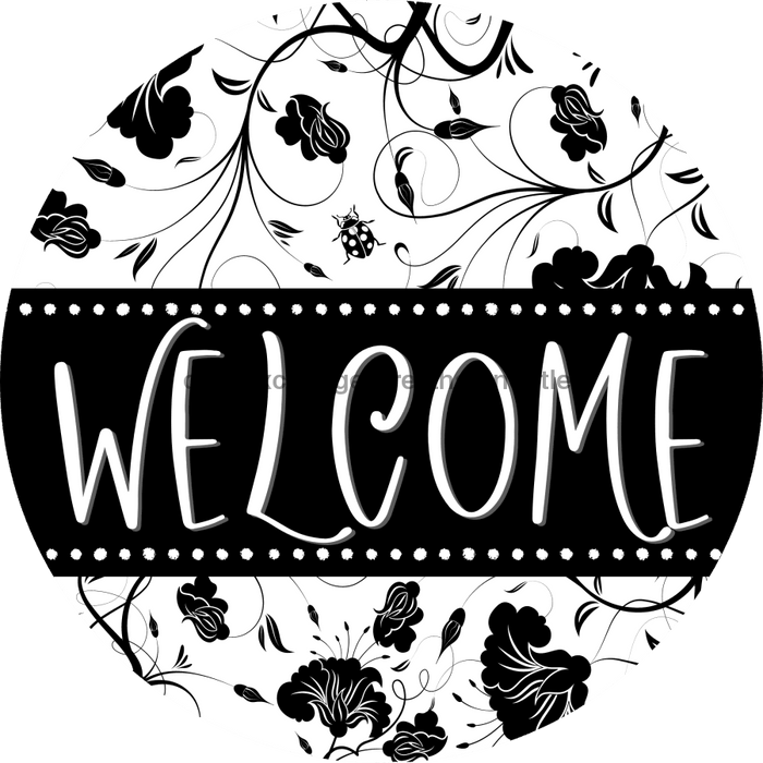 Welcome Wreath Sign, Spring Floral Wreath, DECOE-4117, 10 metal Round