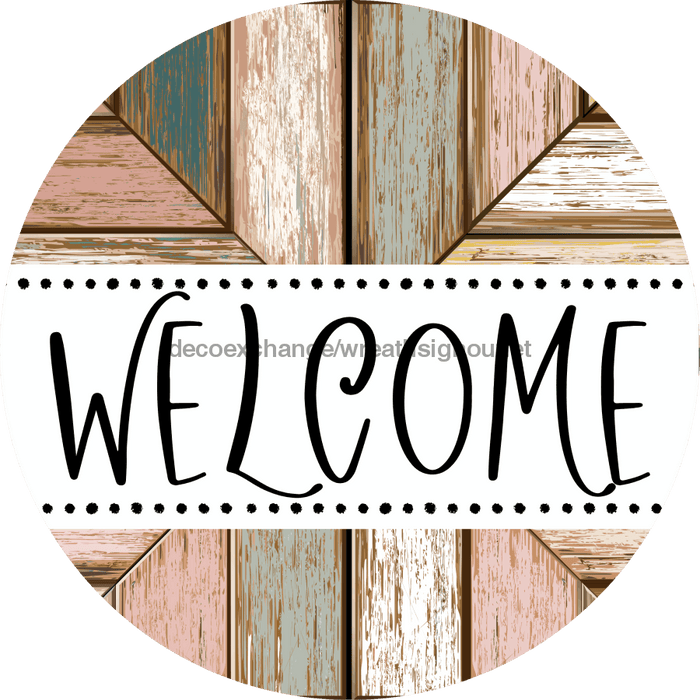 Welcome Wreath Sign, Wood Stain Wreath, DECOE-4144-B, 8 metal Round