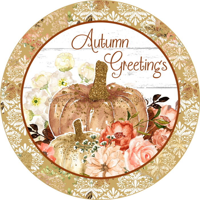 Wreath Sign, 10" Round Vinyl Decal - Autumn Greetings - DECOE-076, DecoExchange, Sign For Wreaths - DecoExchange