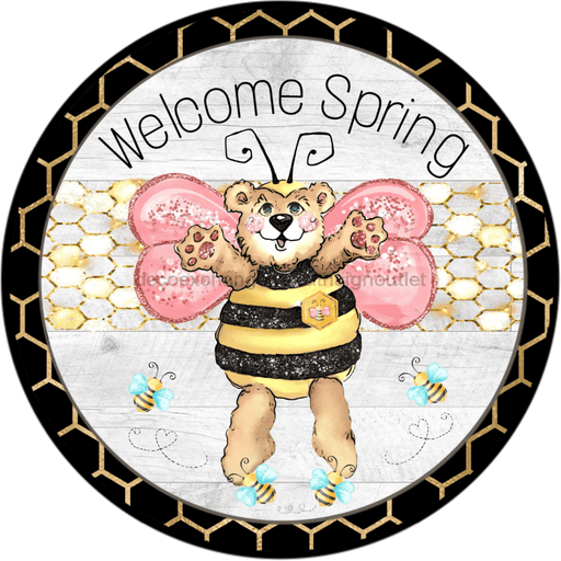 Wreath Sign, Bee Sign, Spring Sign, 18" Wood Round  Sign DECOE-293, Sign For Wreath, DecoExchange