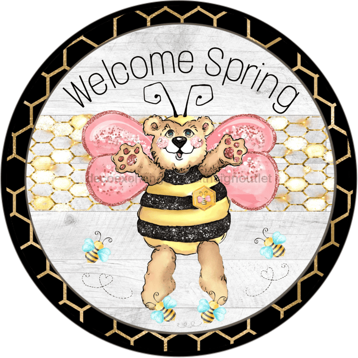 Wreath Sign, Bee Sign, Spring Sign, 18" Wood Round  Sign DECOE-293, Sign For Wreath, DecoExchange