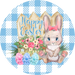 Wreath Sign, Blue Easter Sign, Plaid Bunny, 18" Wood Round  Sign DECOE-456, Sign For Wreath, DecoExchange