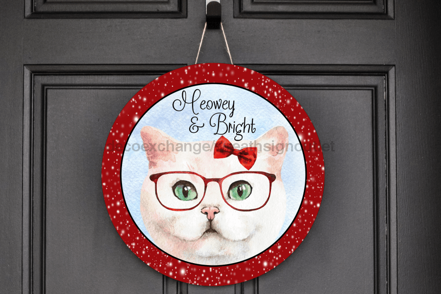 Wreath Sign, Cat Christmas Sign, Meowy Christmas, DECOE-2024, Sign For Wreath, DecoExchange - DecoExchange®