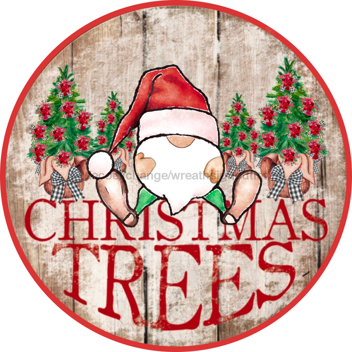 Wreath Sign, Christmas Tree Sign, Christmas Gnome, 10" Round Metal Sign DECOE-845, Sign For Wreath, DecoExchange - DecoExchange