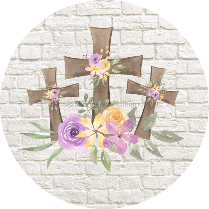 Wreath Sign, Easter Sign, Easter Crosses 18" Wood Round  Sign DECOE-413, Sign For Wreath, DecoExchange