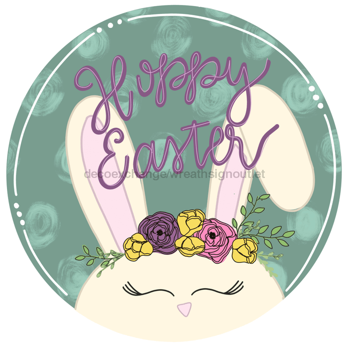 Wreath Sign, Easter Sign, Happy Easter, 18" Wood Round  Sign DECOE-403, Sign For Wreath, DecoExchange