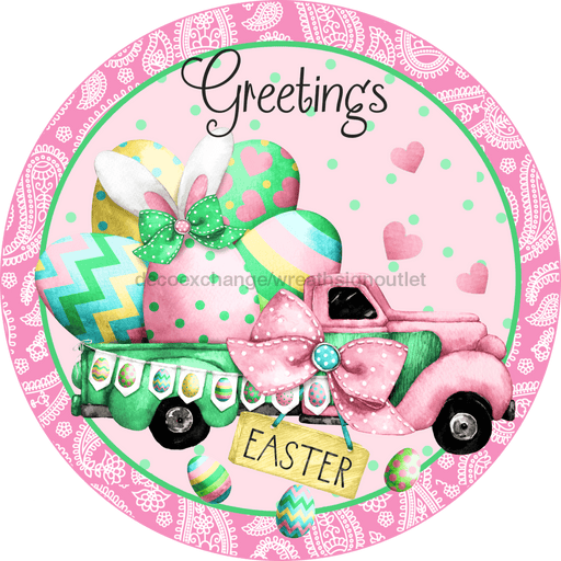 Wreath Sign, Easter Truck Sign, Spring Sign, 18" Wood Round  Sign DECOE-270, Sign For Wreath, DecoExchange