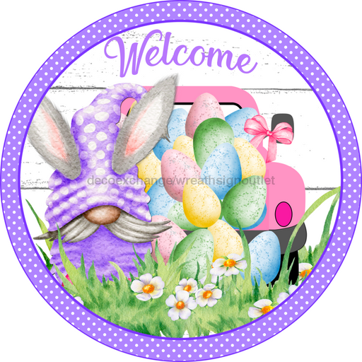 Wreath Sign, Easter Sign, Welcome Easter Sign, 18" Wood Round  Sign DECOE-424, Sign For Wreath, DecoExchange