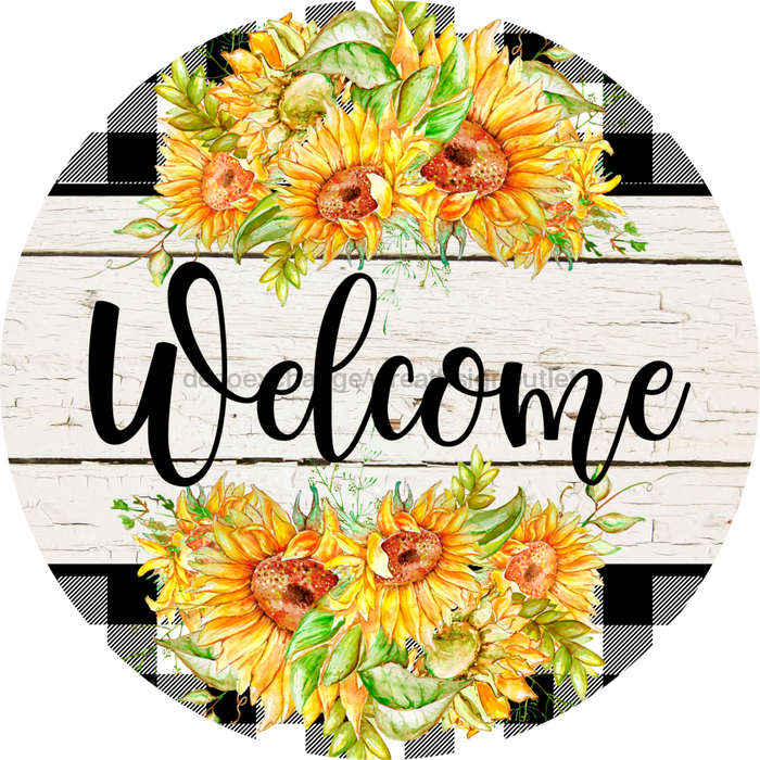 Wreath Sign, Fall Sign, Welcome Sunflower Sign, 10" Round Metal Sign DECOE-334, Sign For Wreath, DecoExchange - DecoExchange