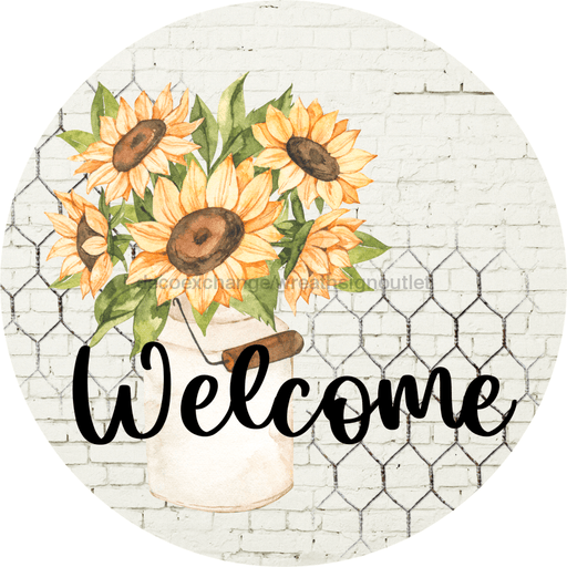 Wreath Sign, Farmhouse Sign, Sunflower Sign, 18" Wood Round  Sign DECOE-738, Sign For Wreath, DecoExchange