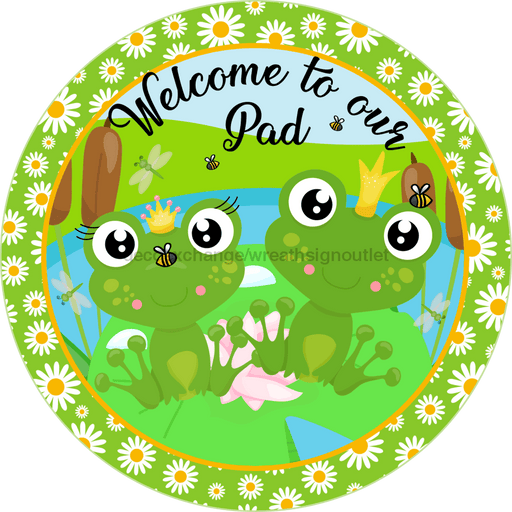 Wreath Sign, Frog Sign, Spring Sign, 18" Wood Round  Sign DECOE-268, Sign For Wreath, DecoExchange