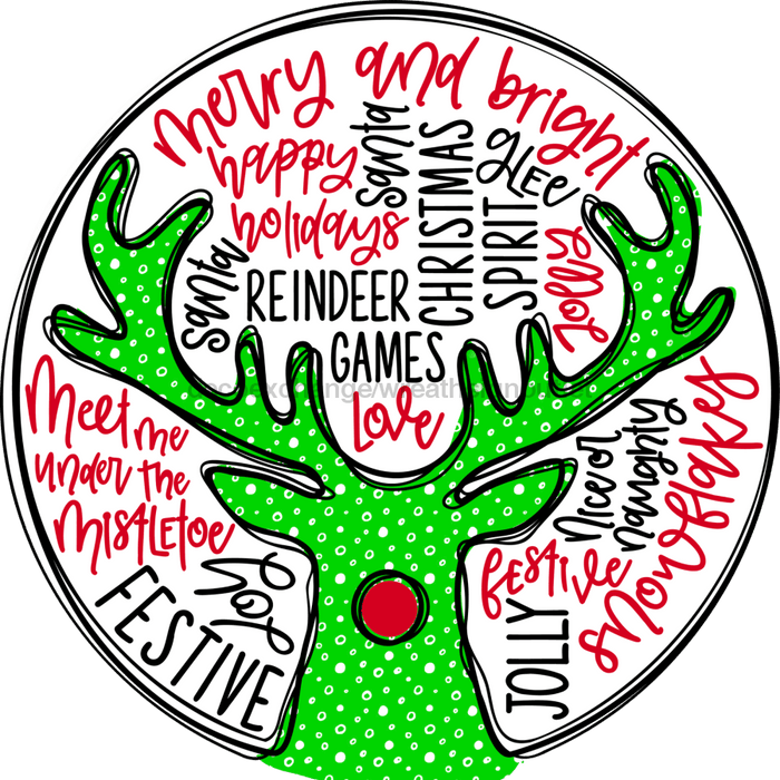 Wreath Sign, Green Deer, Christmas Sign, 18" Wood Round,  Sign, DECOE-568, DecoExchange, Sign For Wreath
