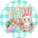 Wreath Sign, Green Easter Sign, Plaid Bunny, 18" Wood Round  Sign DECOE-457, Sign For Wreath, DecoExchange