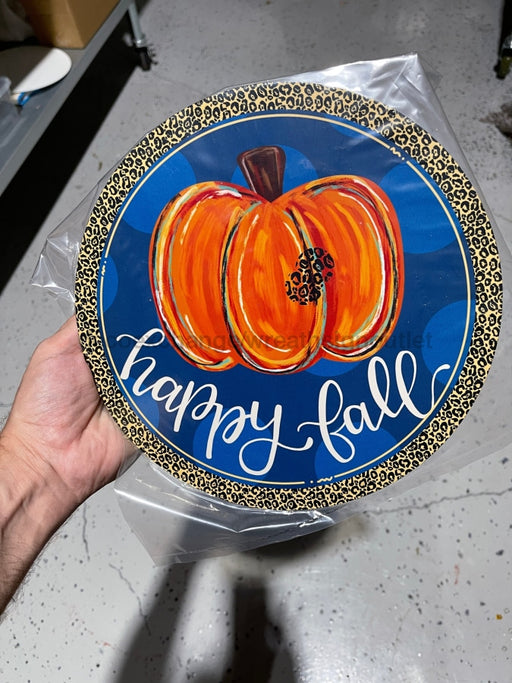 Wreath Sign, Happy Fall Leopard Pumpkin - 18" Wood Round  Sign - TB-002, DecoExchange, Sign For Wreaths