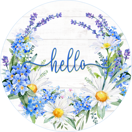 Wreath Sign, Hello Spring Sign, Floral Sign, 10" Round Metal Sign DECOE-257, Sign For Wreath, DecoExchange - DecoExchange
