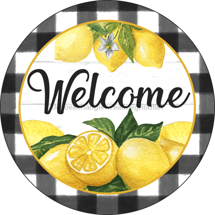 Wreath Sign, Lemon Sign, Welcome Sign, 10" Round Metal Sign DECOE-274, Sign For Wreath, DecoExchange - DecoExchange