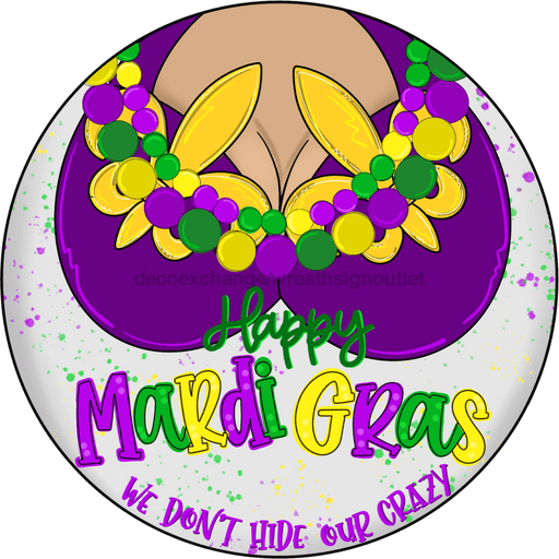 Wreath Sign, Mardi Gras Sign, 18" Wood Round  Sign CR-033, DecoExchange, Sign For Wreath