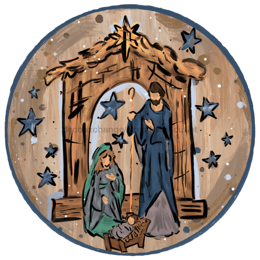 Wreath Sign, Nativity Scene, Religious Sign, 18" Wood Round,  Sign, DECOE-224, DecoExchange, Sign For Wreath