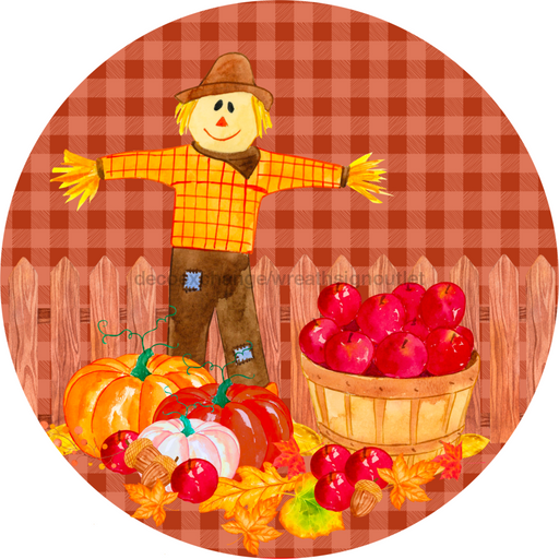 Wreath Sign, Scarecrow Sign, Apple Picking, Fall Sign, 18" Wood Round  Sign DECOE-753, Sign For Wreath, DecoExchange