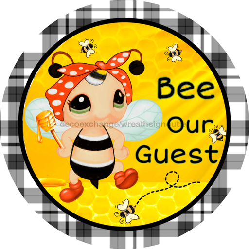 Wreath Sign, Spring Sign, Bee Sign Black Border, 18" Wood Round  Sign DECOE-389, Sign For Wreath, DecoExchange