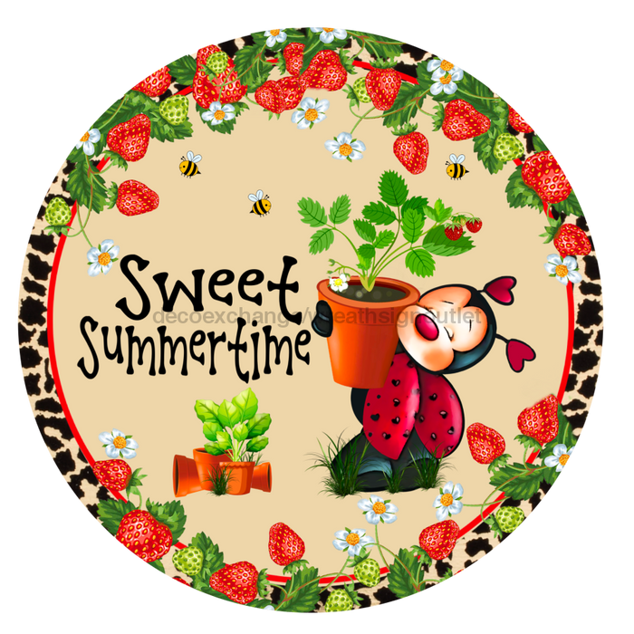Wreath Sign, Summer Sign, Lady Bug Sign, 18" Wood Round  Sign DECOE-289, Sign For Wreath, DecoExchange