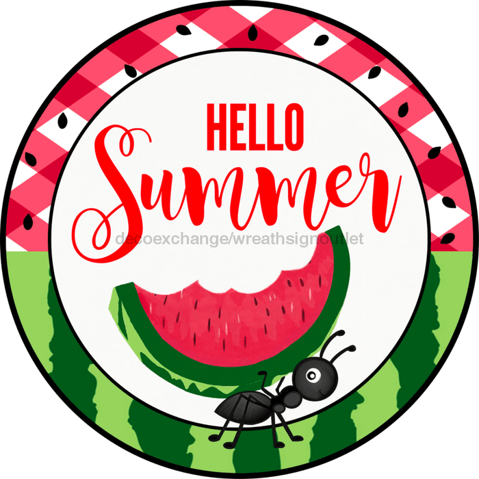 Wreath Sign, Summer Sign, Watermelon Sign, 18" Wood Round  Sign DECOE-390, Sign For Wreath, DecoExchange