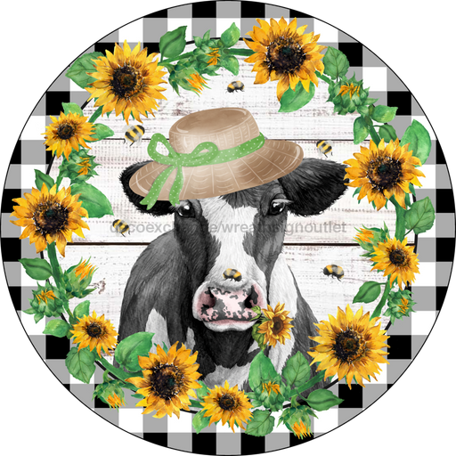 Wreath Sign, Sunflower Sign, Cow Sign, 18" Wood Round  Sign DECOE-277, Sign For Wreath, DecoExchange