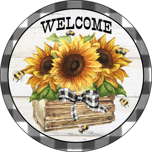 Wreath Sign, Sunflower Welcome Sign, 18" Wood Round  Sign DECOE-260, Sign For Wreath, DecoExchange
