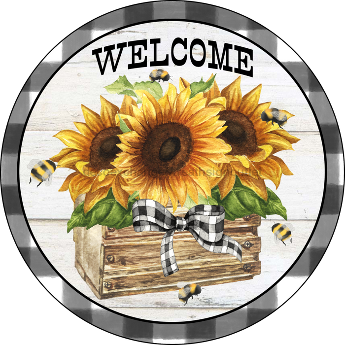 Wreath Sign, Sunflower Welcome Sign, 18" Wood Round  Sign DECOE-260, Sign For Wreath, DecoExchange
