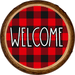Wreath Sign, Welcome - Buffalo Check Red Wood Round 18" Wood Round  Sign DECOE-179, Sign For Wreath, DecoExchange