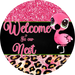 Wreath Sign, Welcome Sign, Flamingo Sign, 18" Wood Round  Sign DECOE-296, Sign For Wreath, DecoExchange