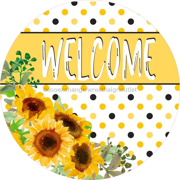 Wreath Sign, Welcome Sign, Sunflower Sign,10" Round Metal Sign DECOE-365, Sign For Wreath, DecoExchange - DecoExchange