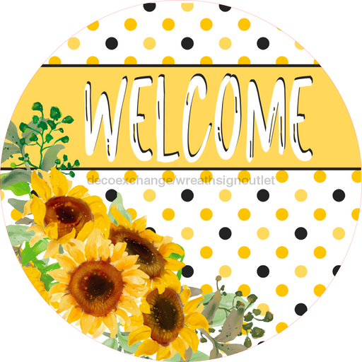 Wreath Sign, Welcome Sign, Sunflower Sign,12" Round Metal Sign DECOE-365, Sign For Wreath, DecoExchange - DecoExchange