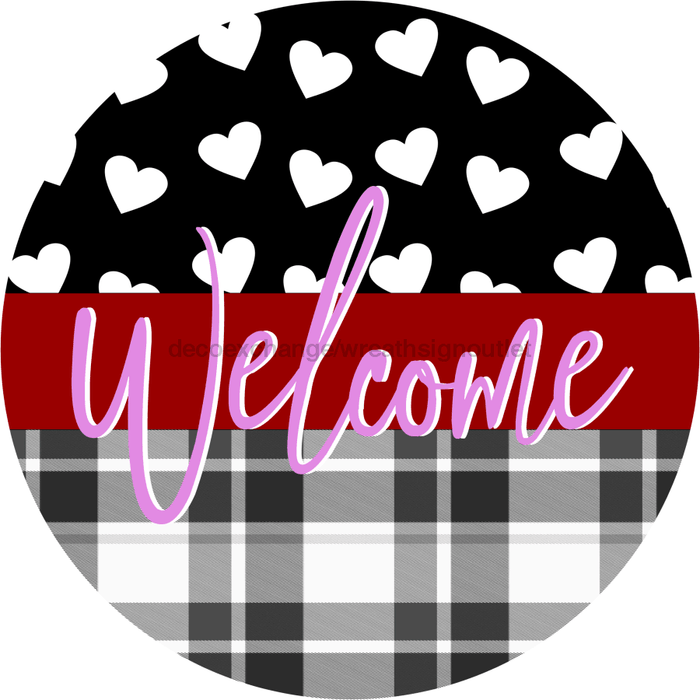 Wreath Sign, Welcome Sign, Valentine Sign,18" Wood Round  Sign DECOE-364, Sign For Wreath, DecoExchange